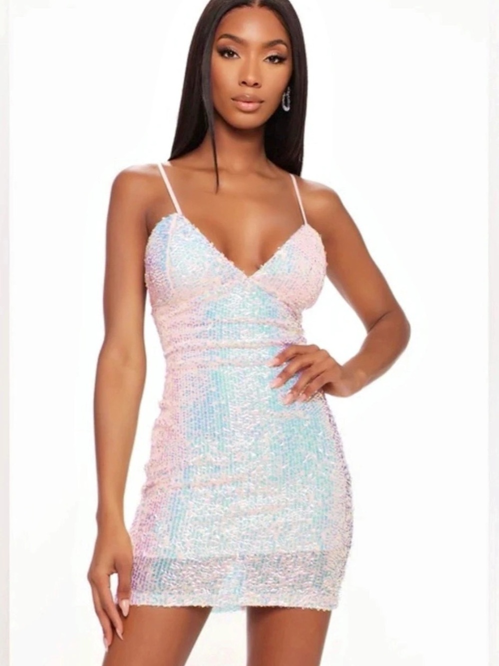 NWT Fashion Nova Keep Your Shine Sequin Mini Dress Pink & Blue XL
